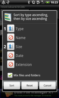 Sorting dialog
