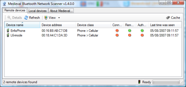Nearby BT devices found