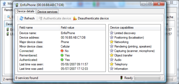 BT device informations