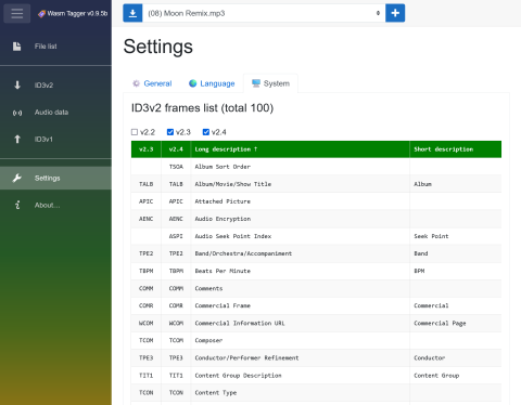 ID3 frames settings