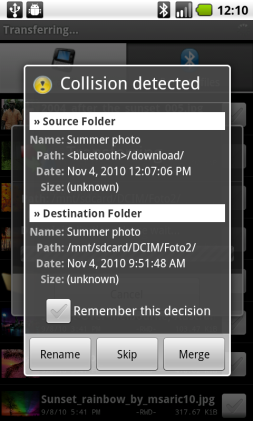 4. If a folder name already exists, a collision dialog will appear